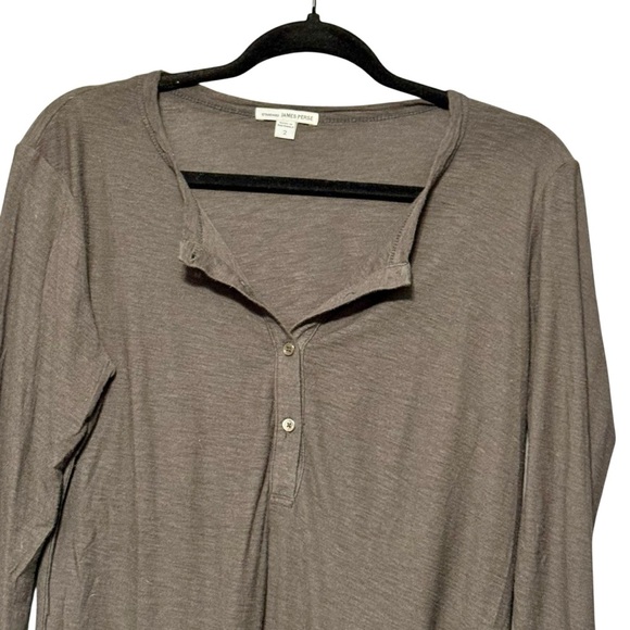 JAMES PERSE Standard Dark charcoal Gray Henley Long Sleeve Slub Jersey Shirt - Picture 3 of 9